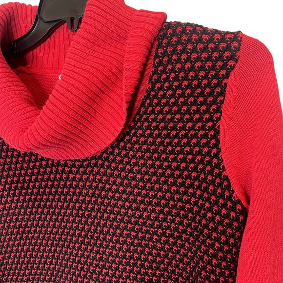 Calvin Klein Womens Cowlneck Knit Sweater Red Black Holiday Christmas Top Medium - Picture 3 of 6